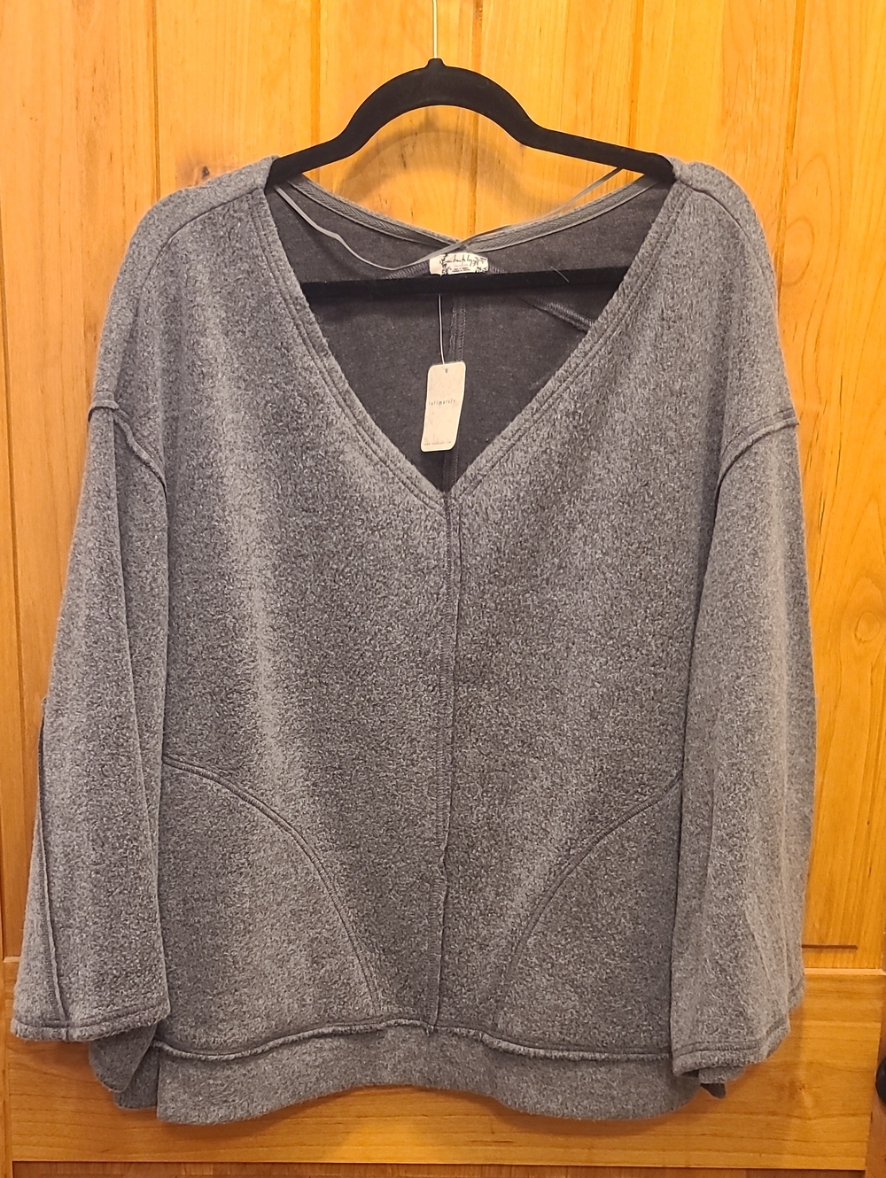 NWT Free People Cozy Gray V-Neck Pullover Sweatshirt